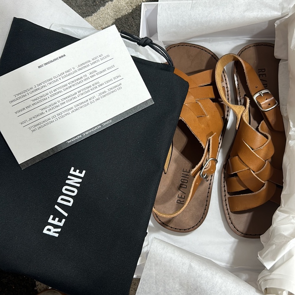 RE/DONE 90s Fisherman Leather Brown Sandals - Picture 6 of 7
